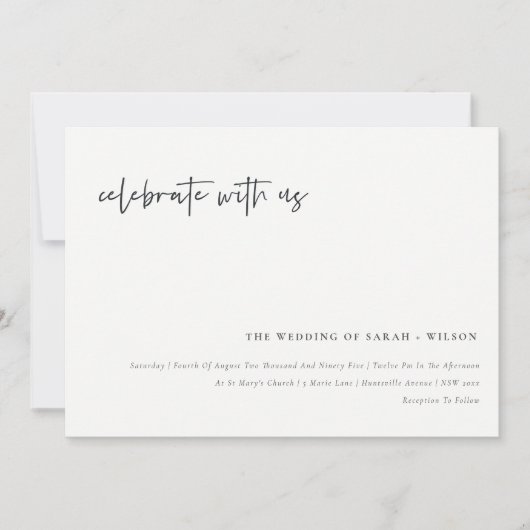 Einfache Feier mit US-Script-Hochzeitsempfang Dankeskarte (Vorderseite)