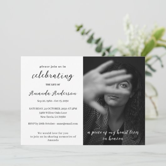 Einfache Feier zum Foto der Gedenkfeier Einladung (Stehend Vorderseite)