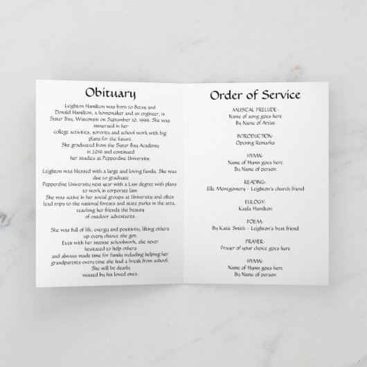 Einfache Feier zum Foto des geflochtenen Programms Programm (Innenseite)