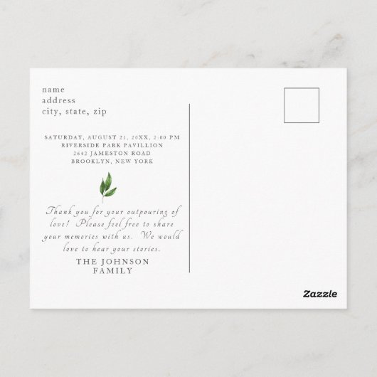 Einfache Feier zum Verlust der Ansammlung Postkarte (Rückseite)