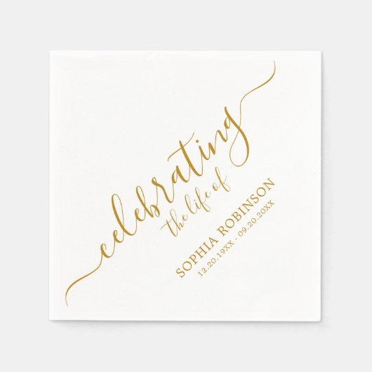 Einfache Feier zur Life Gold Script-Beerdigung Serviette (Vorderseite)