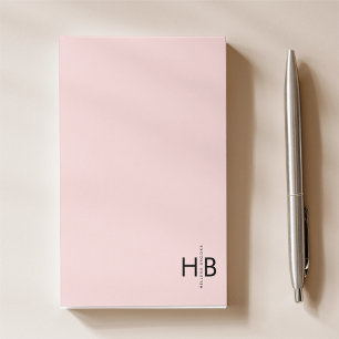 Einfache Feminine Pink & Black Initial Monogramm Post-it Klebezettel