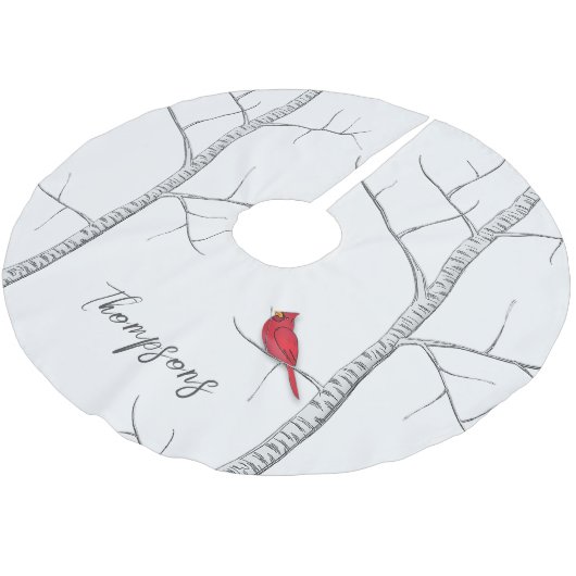 Einfache Ferien Winter Roter Kardinal Birch Tree Polyester Weihnachtsbaumdecke (Schrägansicht)