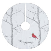 Einfache Ferien Winter Roter Kardinal Birch Tree Polyester Weihnachtsbaumdecke (Vorderseite)