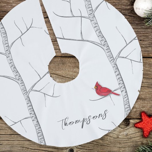 Einfache Ferien Winter Roter Kardinal Birch Tree Polyester Weihnachtsbaumdecke