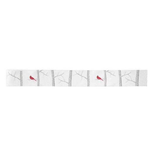 Einfache Ferien Winter Roter Kardinal Birch Tree Satinband (Vorderseite)
