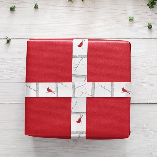 Einfache Ferien Winter Roter Kardinal Birch Tree Satinband