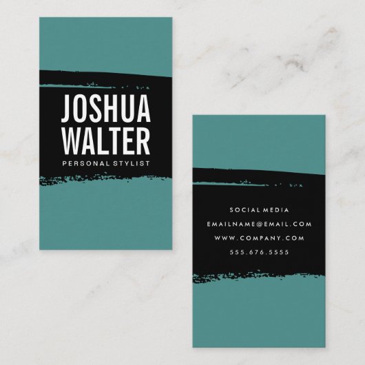 Einfache Fett Text Schwarz Blau Grün Pinsel Visitenkarte (Vorne/Hinten)