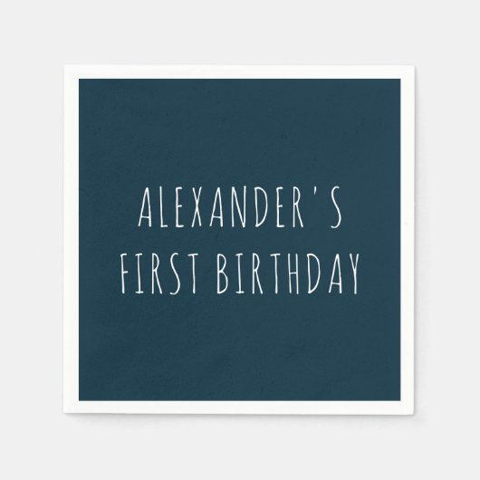 Einfache, fette, dunkelblaue First-Birthday-Party Serviette (Vorderseite)