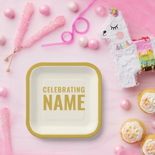 Einfache fette Elegant Ecru Gold Feier des Lebens Pappteller (Party)