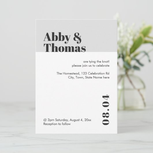 Einfache fette moderne Minimalistische Schwarz-Gra Einladung (Stehend Vorderseite)