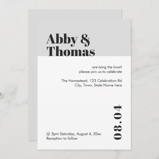 Einfache fette moderne Minimalistische Schwarz-Gra Einladung (Vorne/Hinten)