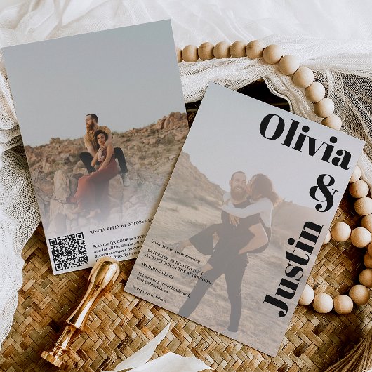 Einfache fette Namen 2 Fotos Qr Code Hochzeit Einladung