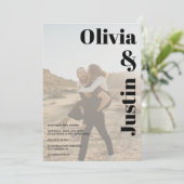 Einfache fette Namen 2 Fotos Qr Code Hochzeit Einladung (Stehend Vorderseite)