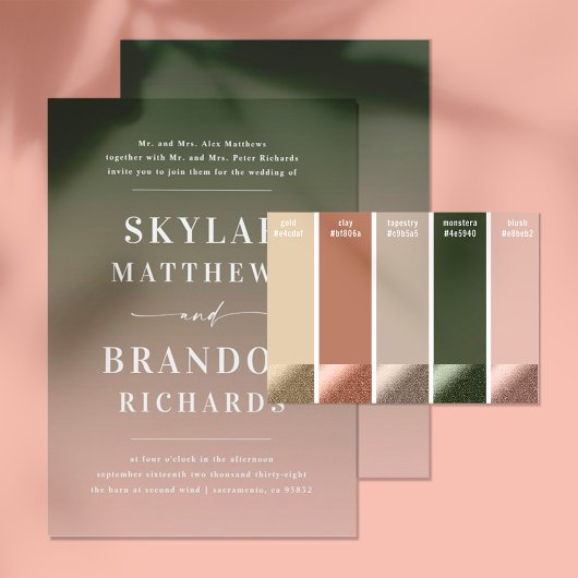 Einfache fette Namen Blush & Green Ombre Wedding Einladung