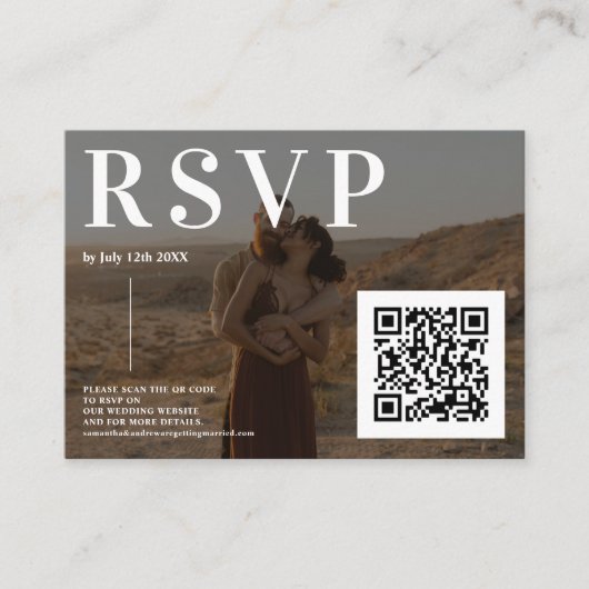 Einfache fette Schriftart Hochzeit rsvp Qr Code 2 Begleitkarte (Vorderseite)