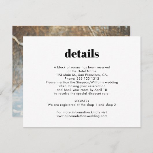 Einfache, fette Serif-Hochzeitdetails Begleitkarte (Vorne/Hinten)