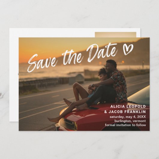 Einfache fette Typografie Herz Moderne Hochzeit Save The Date (Vorne/Hinten)