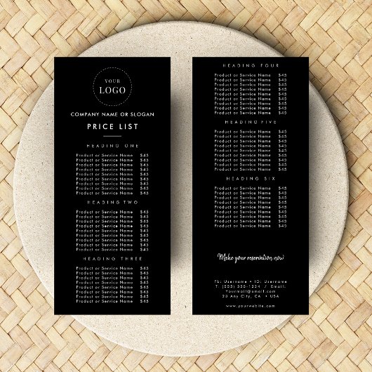 Einfache Firmenlogos Doppelseitige Preisliste Schw Werbekarte