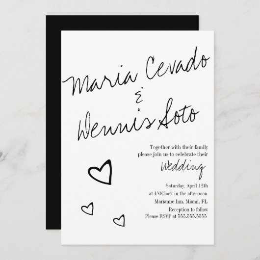 Einfache Floating Hearts Schreiben von SkriptWeddi Einladung (Vorne/Hinten)