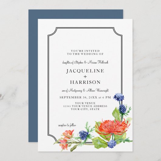 Einfache Flora Wasserfarbe Herbst Orange Mum Thist Einladung (Vorne/Hinten)