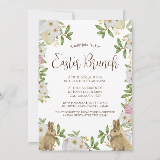 Einfache florale Aquarelljagd Osterbrunch Ei Einladung (Vorderseite)