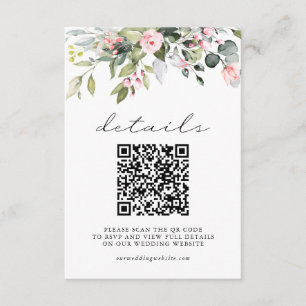 Einfache Florale Eukalyptusblätter QR-Code Hochzei Begleitkarte