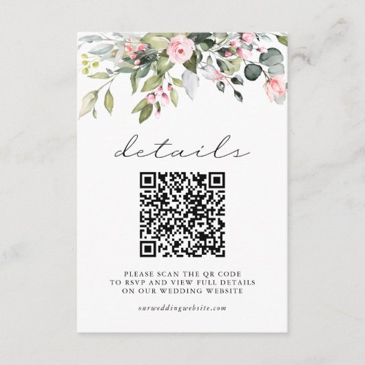 Einfache Florale Eukalyptusblätter QR-Code Hochzei Begleitkarte (Vorderseite)