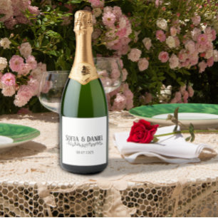Einfache florale Gänseblümchen-Umrandung Hochzeit Schaumweinetikett