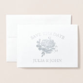 Einfache, florale Hand Save the Date Gezeichnet Folienkarte (Vorderseite mit Umschlag)