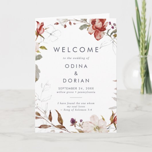 Einfache florale Hochzeit Programm (Vorderseite)
