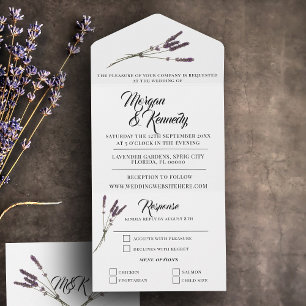 Einfache florale Lavendelzweig-Hochzeits-RSVP All In One Einladung