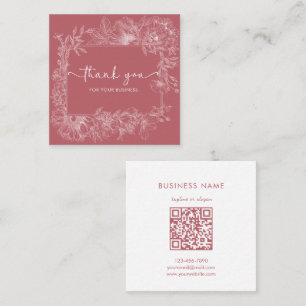 Einfache Florale Linienführung Dusty Red QR-Code D Quadratische Visitenkarte