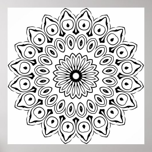 Einfache Florale Mandala-Malvorlage Fette Blütenbl Poster (Vorne)