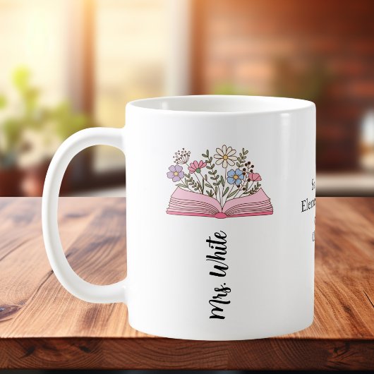 Einfache Florale mit Buch Rosa Personalisieren Kaffeetasse