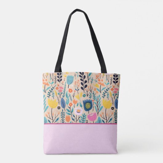 Einfache florale moderne Folklorekunst, Farbblock Tasche (Rückseite)