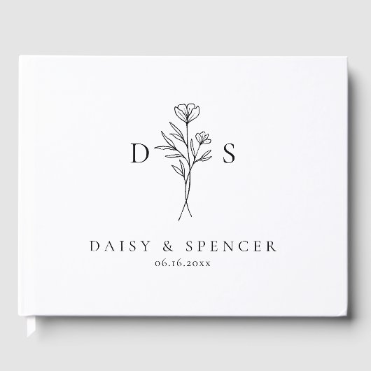 Einfache florale Monogram Wedding Gästebuch (Vorderseite)