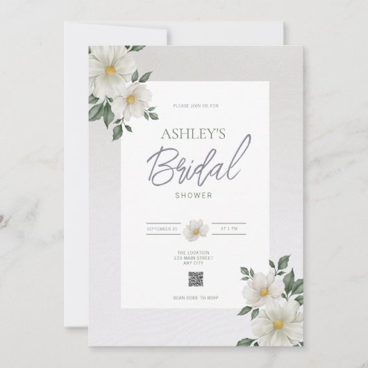 Einfache florale QR Code Bridal Dusche Einladung (Vorderseite)