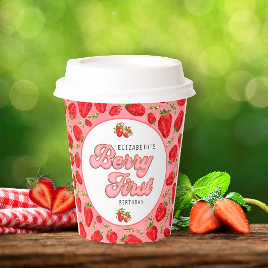 Einfache florale Red Strawberry Pattern Berry Firs Pappbecher