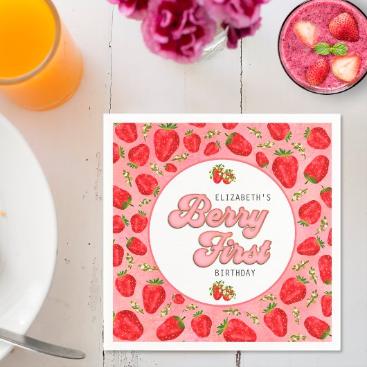 Einfache florale Red Strawberry Pattern Berry Firs Serviette