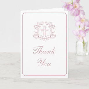 Einfache florale rosa Kreuz religiöse Danke Karte