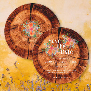Einfache Florale Rustikale Holz Baumrinde Hochzeit Save The Date