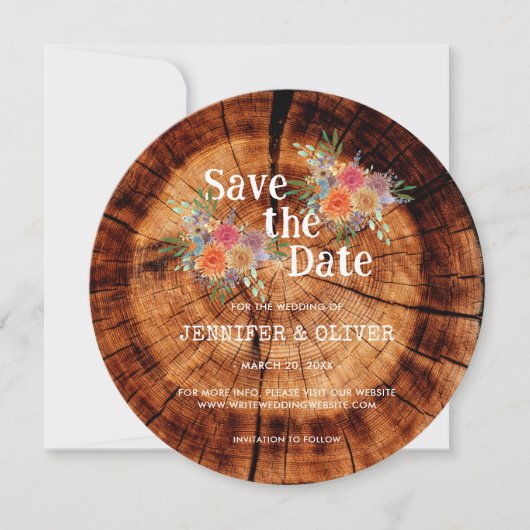 Einfache, florale Rustikale Holzbaumbraut Hochzeit Save The Date (Vorderseite)