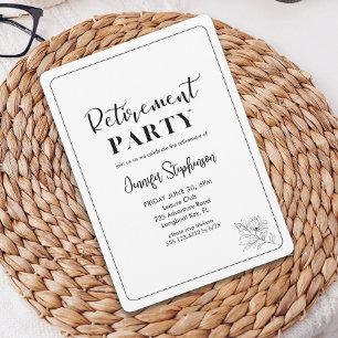 Einfache Florale Typografie Elegante Ruhestandsfei Einladung
