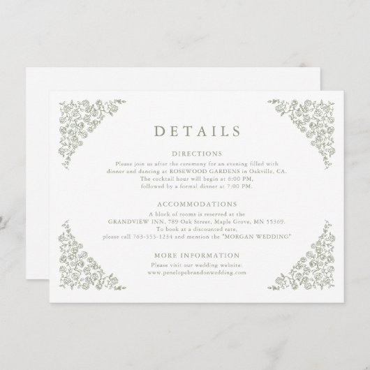 Einfache, floralfreie Seite Grüne Hochzeiten Detai Begleitkarte (Vorne/Hinten)