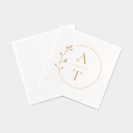 Einfache Foliage Elegant Monogram Hochzeit Servietten Mit Folie (Rückseite)