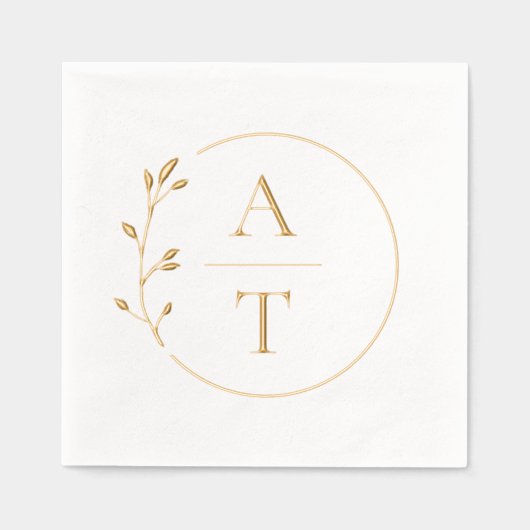 Einfache Foliage Elegant Monogram Hochzeit Servietten Mit Folie (Vorderseite)