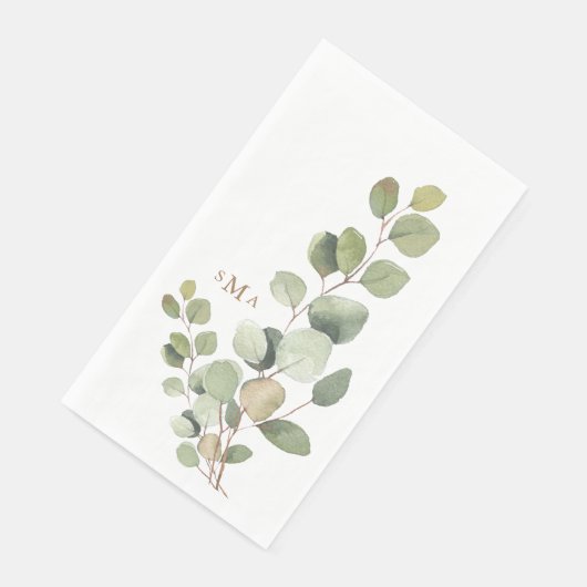 Einfache Foliage Gold Monogram Wedding Guest Serviette (Ecke)