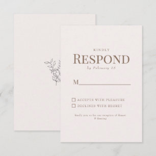 Einfache Foliage Gold Text Blush Hochzeit RSVP Karte