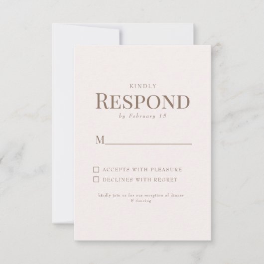 Einfache Foliage Gold Text Blush Wedding RSVP (Vorderseite)